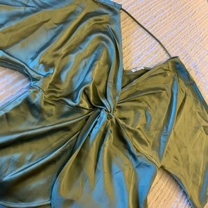 Satin green blouse deep V